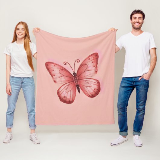 Whimsical Roze Vlinder Fleece Deken (In situ)
