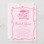 Whimsical  Roze Vrijgezellenfeest Tea Party Kaart (Voorkant)