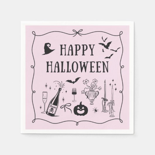 Whimsical, roze vrolijke Halloween party servetten (Voorkant)