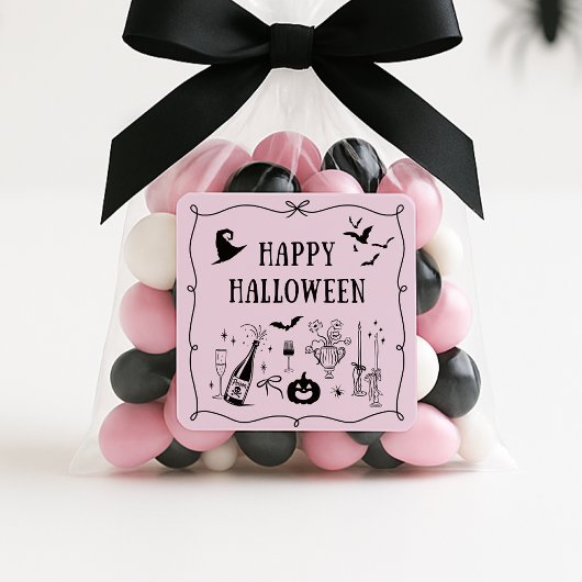 Whimsical, roze vrolijke Halloween sticker