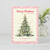 Whimsical Roze Waterverf kerstboom Feestdagenkaart (Staand voorkant)