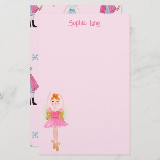 Whimsical Roze Waterverf Notenkraker Ballerina Briefpapier (Voorkant / Achterkant)