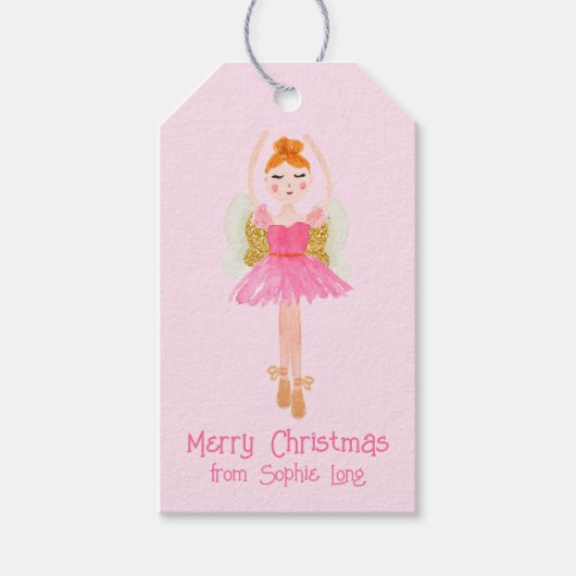 Whimsical Roze Waterverf Notenkraker Ballerina Cadeaulabel (Voorkant)
