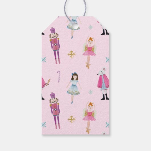 Whimsical Roze Waterverf Notenkraker Ballerina Cadeaulabel (Achterkant)