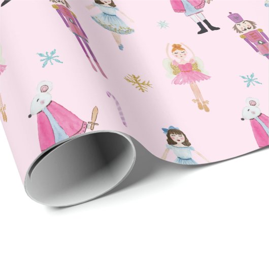 Whimsical Roze Waterverf Notenkraker Ballet Cadeaupapier (Rol Hoek)