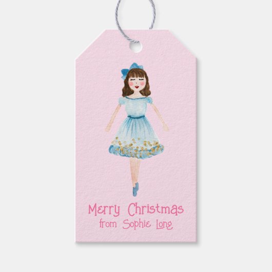 Whimsical Roze Waterverf Notenkraker Clara Cadeaulabel (Voorkant)