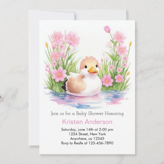 Whimsical Roze Wildflower Duck Meisje Baby shower Kaart (Voorkant)