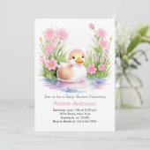 Whimsical Roze Wildflower Duck Meisje Baby shower Kaart (Staand voorkant)