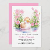 Whimsical Roze Wildflower Duck Meisje Baby shower Kaart (Voorkant / Achterkant)