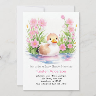 Whimsical Roze Wildflower Duck Meisje Baby shower Kaart