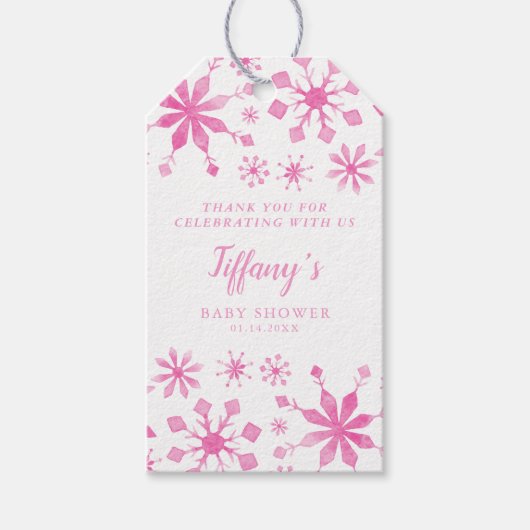 Whimsical Roze Winter Wonderland Baby shower Cadeaulabel (Voorkant)