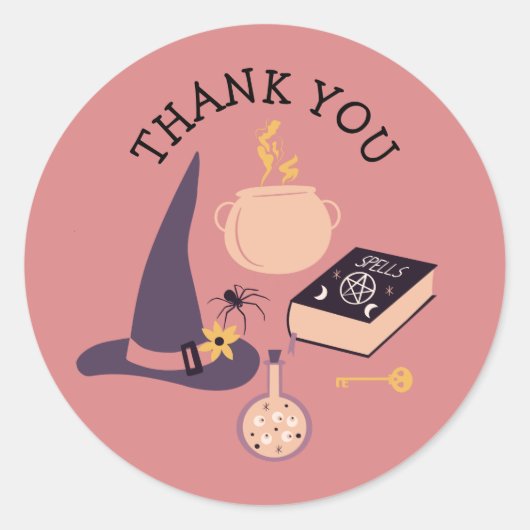 Whimsical roze witch themed ronde sticker (Voorkant)