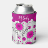 Whimsical roze witte harten bloemen bloemige naam blikjeskoeler (Blikje Voorkant)