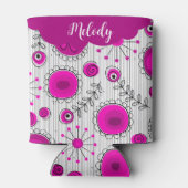 Whimsical roze witte harten bloemen bloemige naam blikjeskoeler (Achterkant)