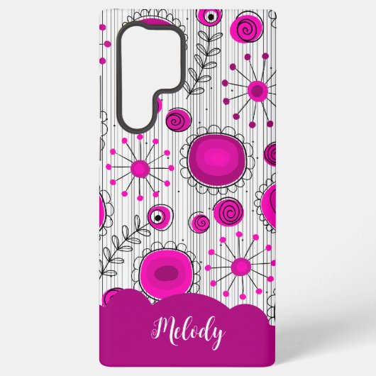 Whimsical roze witte harten bloemen bloemige naam samsung galaxy hoesje (Achterkant)
