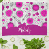 Whimsical roze witte harten bloemen bloemige naam theedoek (Gevouwen)