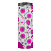 Whimsical roze witte harten bloemen bloemige naam thermosbeker (Achterkant)