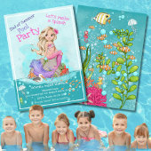 Whimsical Roze Zeemeermin Zomer Pool Party Kaart