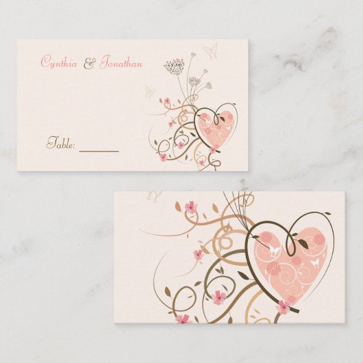 Whimsical roze zoete hart vlinder wervelen bruilof plaatskaartje (Voorkant / Achterkant)