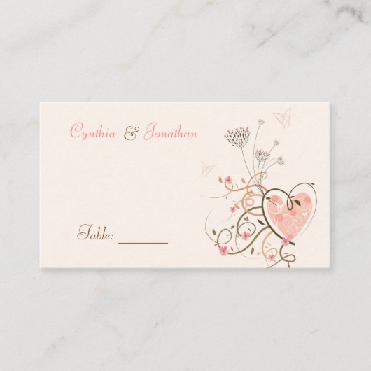 Whimsical roze zoete hart vlinder wervelen bruilof plaatskaartje (Voorkant)