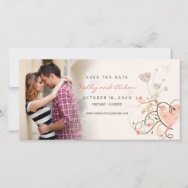 Whimsical roze zoete hart vlinder wervelt foto save the date