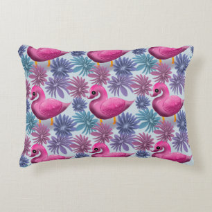 Whimsical Roze Zwaan: Pastel Bloemendroompatroon Accent Kussen