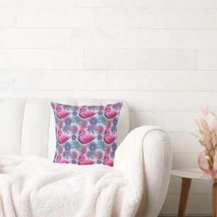 Whimsical Roze Zwaan: Pastel Bloemendroompatroon Kussen