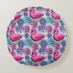 Whimsical Roze Zwaan: Pastel Bloemendroompatroon Rond Kussen