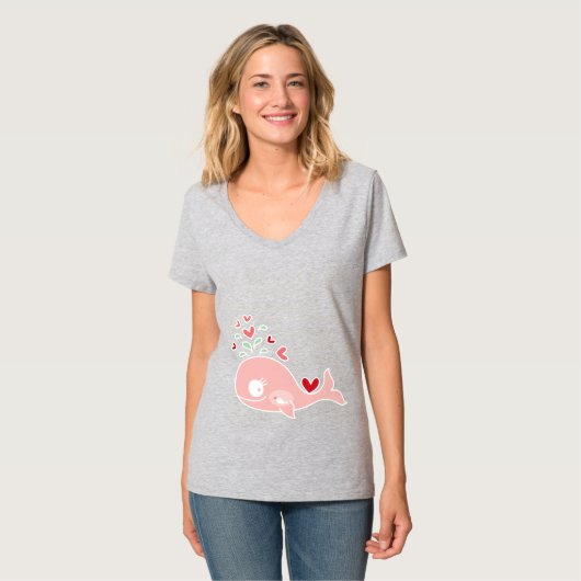 Whimsical roze zwangere mama walvis met baby meisj t-shirt (Voorkant volledig)