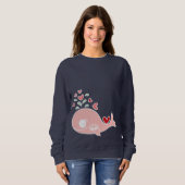 Whimsical roze zwangere walvis met tweeling baby m trui (Voorkant volledig)