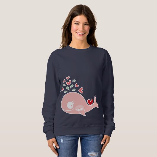 Whimsical roze zwangere walvis met tweeling baby m trui (Voorkant volledig)