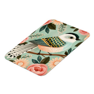 Whimsical Rozen Bloemen Vintage Volks Vogel Magneet