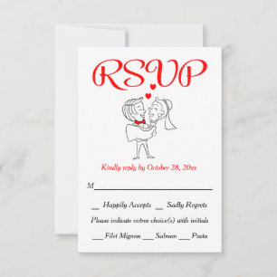 Whimsical RSVP Cartoontrouwkaart Bruid & Bruidegom Kaartje