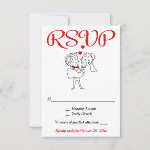 Whimsical RSVP Cartoontrouwkaart Bruid & Bruidegom Kaartje