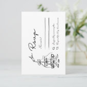 Whimsical RSVP-kaart, Hand getrokken Champagne Tow (Staand voorkant)