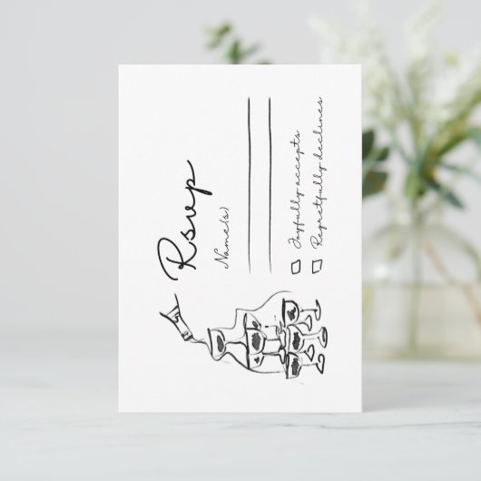 Whimsical RSVP-kaart, Hand getrokken Champagne Tow (Staand voorkant)