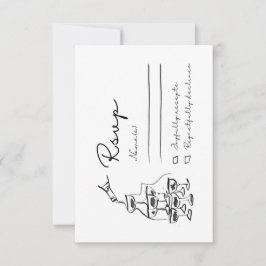 Whimsical RSVP-kaart, Hand getrokken Champagne Tow