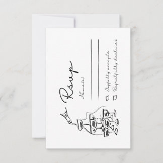 Whimsical RSVP-kaart, Hand getrokken Champagne Tow