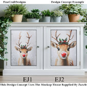 Whimsical Rudolph Rendier Red Nose EJ2 Decoupage Tissuepapier