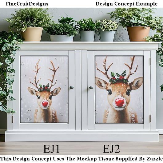 Whimsical Rudolph Rendier Red Nose EJ2 Decoupage Tissuepapier