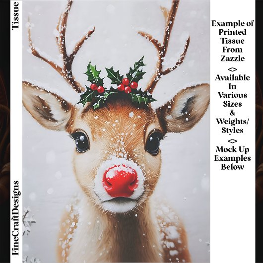 Whimsical Rudolph Rendier Red Nose EJ2 Decoupage Tissuepapier
