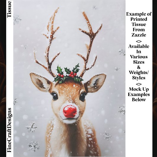 Whimsical Rudolph Rendier Rode Neus EJ1 Decoupage Tissuepapier