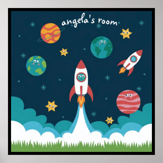 Whimsical ruimte kunst voor kinderkamer poster