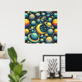 Whimsical ruimte scène poster (Thuiskantoor)