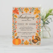 Whimsical Rustic Autumn verlaat Thanksgiving Diner Kaart (Staand voorkant)
