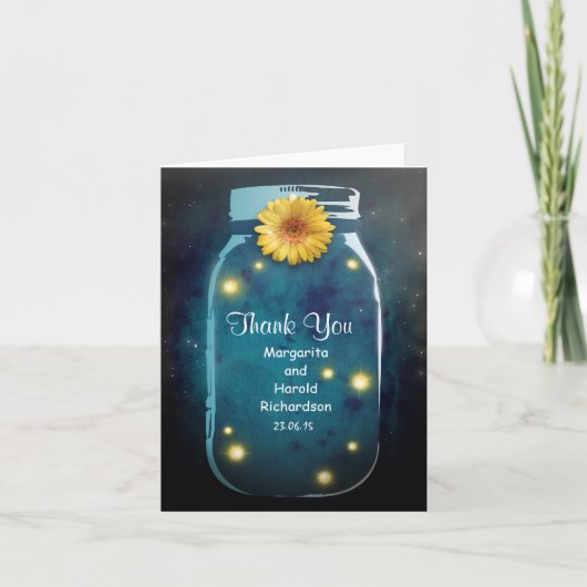 Whimsical Rustic Blue Mason Jar Dank je Bedankkaart (Voorkant)