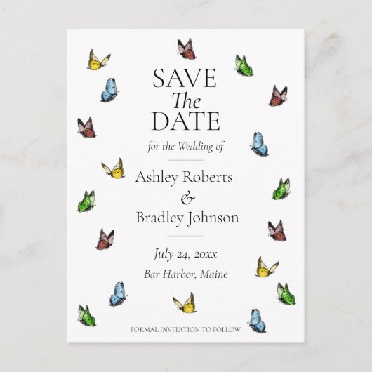Whimsical Rustic Butterfly slaat de datum op Aankondigingskaart (Voorkant)
