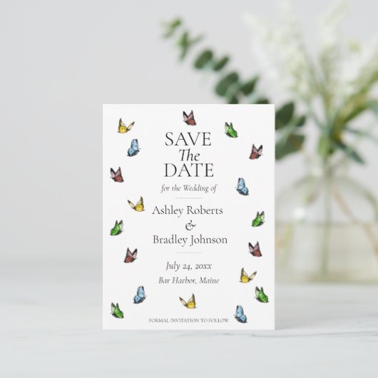 Whimsical Rustic Butterfly slaat de datum op Aankondigingskaart (Staand voorkant)