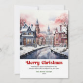 Whimsical rustic Christmas scene bright city art  Feestdagenkaart (Voorkant)