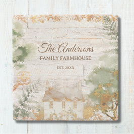 Whimsical Rustic Country House Family Name Stenen Onderzetter